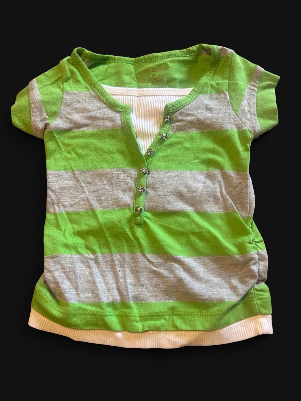 One Step Ahead Green & Gray Striped Short Sleeve Henley